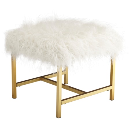 Stool with White Faux Fur and Gold Finish Legs