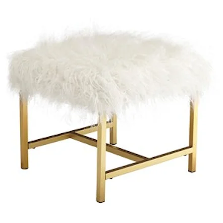 Stool with White Faux Fur and Gold Finish Legs