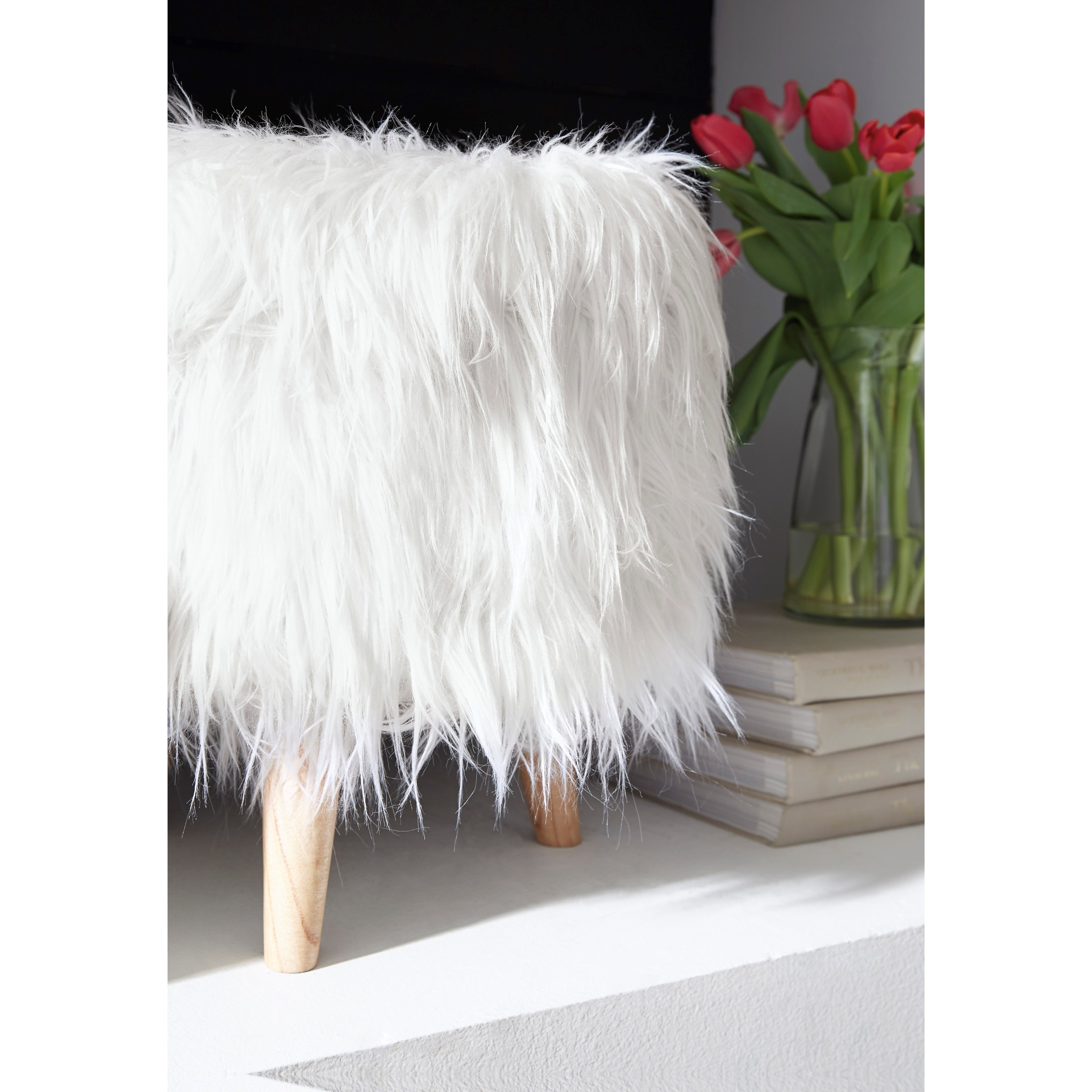 White fluffy outlet ottoman