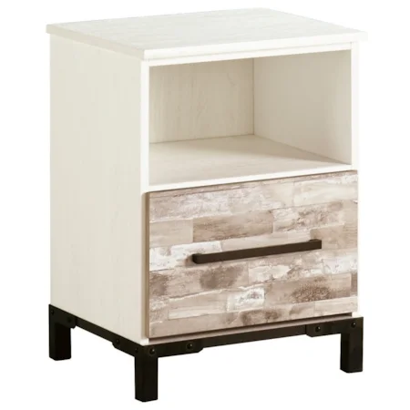 Rustic Gray/White One Drawer Night Stand with USB Chargers