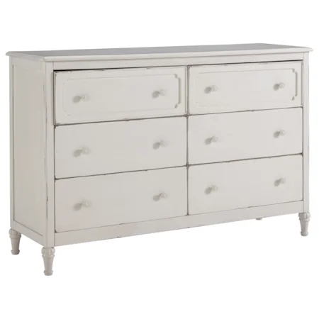 Relaxed Vintage 6-Drawer Dresser with Felt-Lined Top Drawers