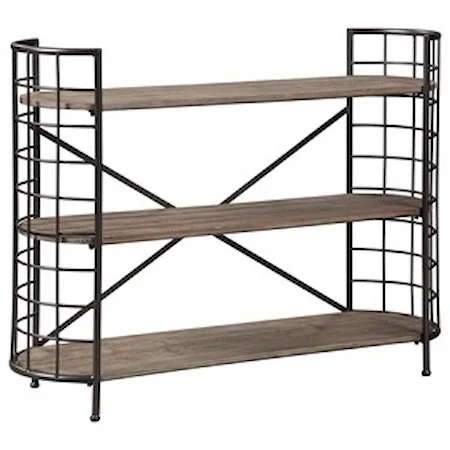 Industrial Solid Wood/Metal Low Bookcase with Curved Ends