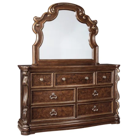 Traditional Dresser and Mirror Set