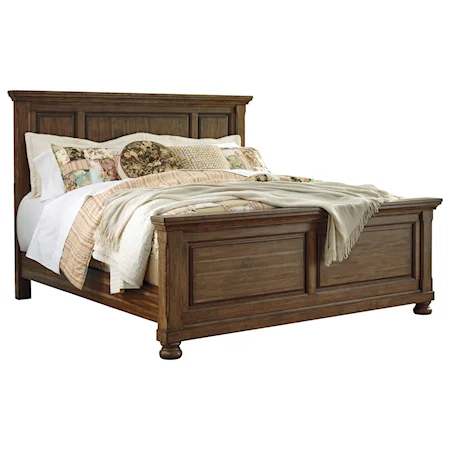 King Panel Bed in Burnished Brown Finish