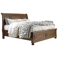 California King Sleigh Storage Bed in Burnished Brown Finish