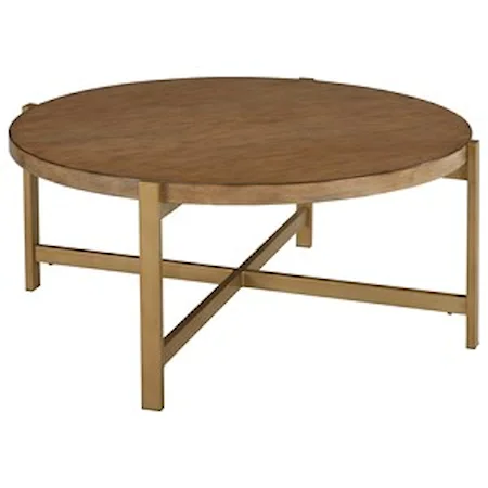 Contemporary Round Cocktail Table with Metal Base