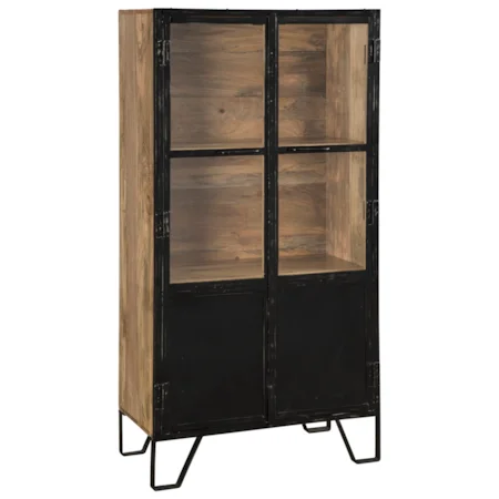 Industrial Black Metal/Glass Door Accent Cabinet with Wood Sides and Interior