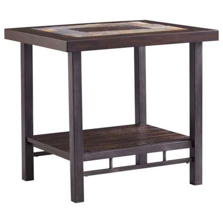 Rectangular End Table with Slate Tile Inlay