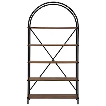 Arched Metal Bookcase with 5 Wood Shelves