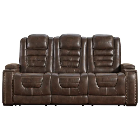 Faux Leather Power Reclining Sofa w/ Adjustable Headrests