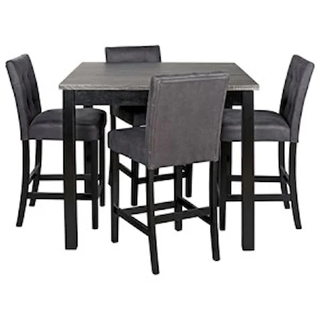 5-Piece Square Counter Height Dining Room Table Set with Bar Stools