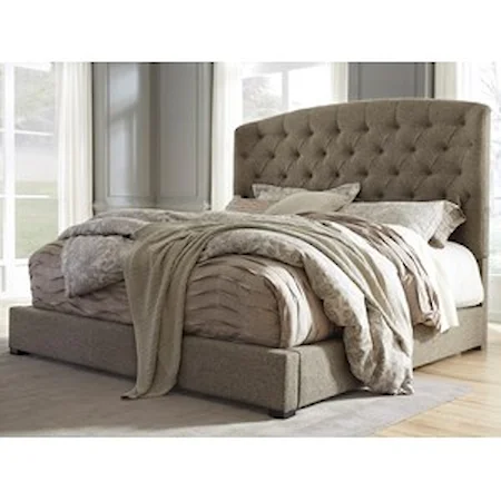 Queen Upholstered Bed with Arched Tufted Headboard and Low Footboard