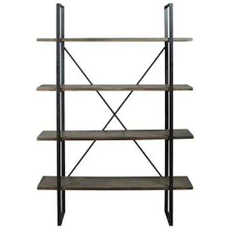 Industrial Metal/Wood Bookcase with 4 Shelves