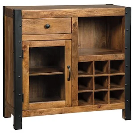 Solid Wood Mango Wine Cabinet with Industrial Metal Accents