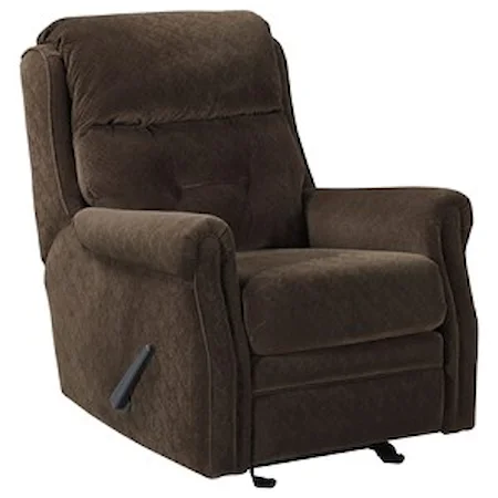 Transitional Glider Recliner with Rolled Arms