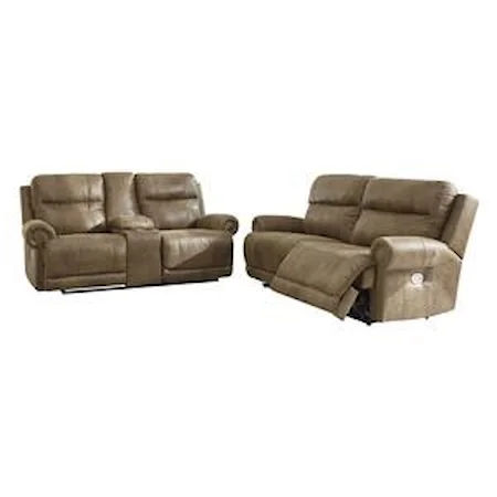 Power Reclining Sofa and Power Reclining Loveseat with Center Console Set