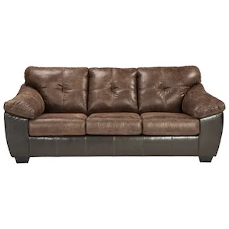 Two Tone Faux Leather Sofa with Pillow Arms
