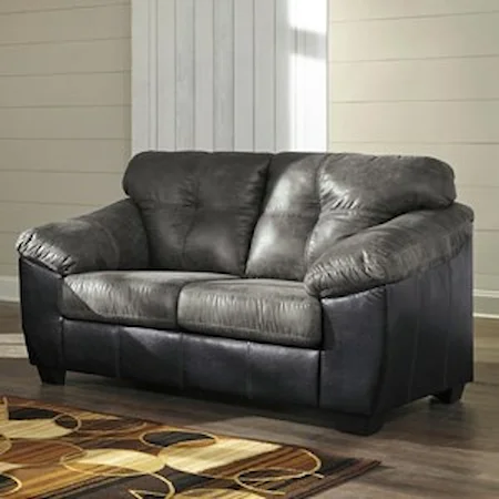 Two Tone Faux Leather Loveseat with Pillow Arms
