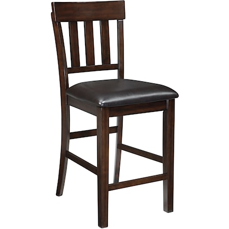 Upholstered Barstool with Slat Back & Faux Leather Seat
