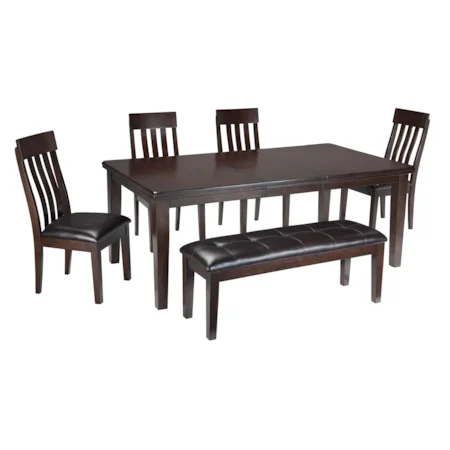 6-Piece Rectangular Dining Room Table w/ 4 Upholstered Dining Side Chairs and Upholstered Dining Bench Set