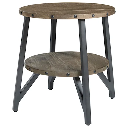 Industrial Solid Wood/Metal Round End Table