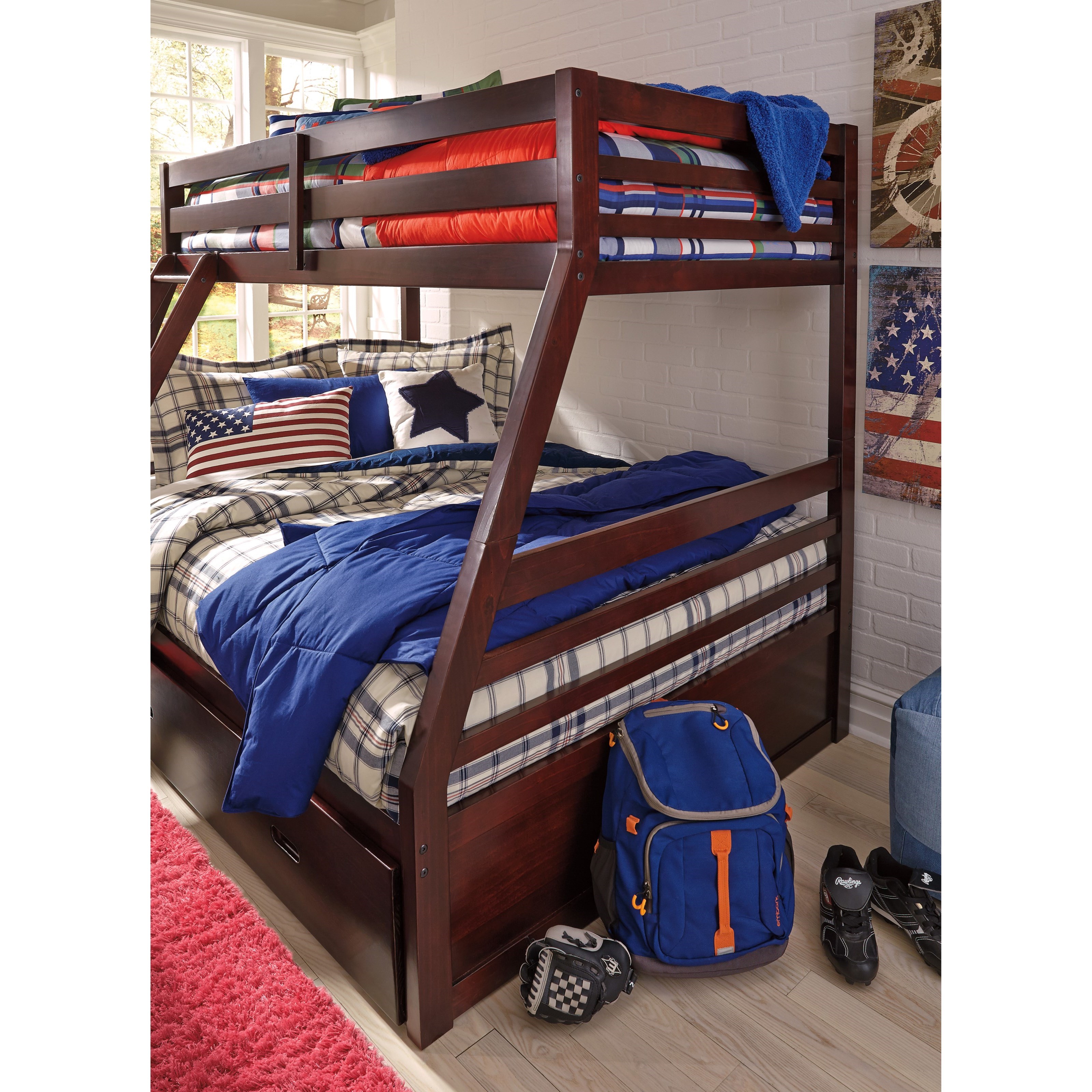 Signature Design by Ashley Halanton B328YB1 Solid Pine Twin/Full Bunk Bed w/ Under Bed Storage