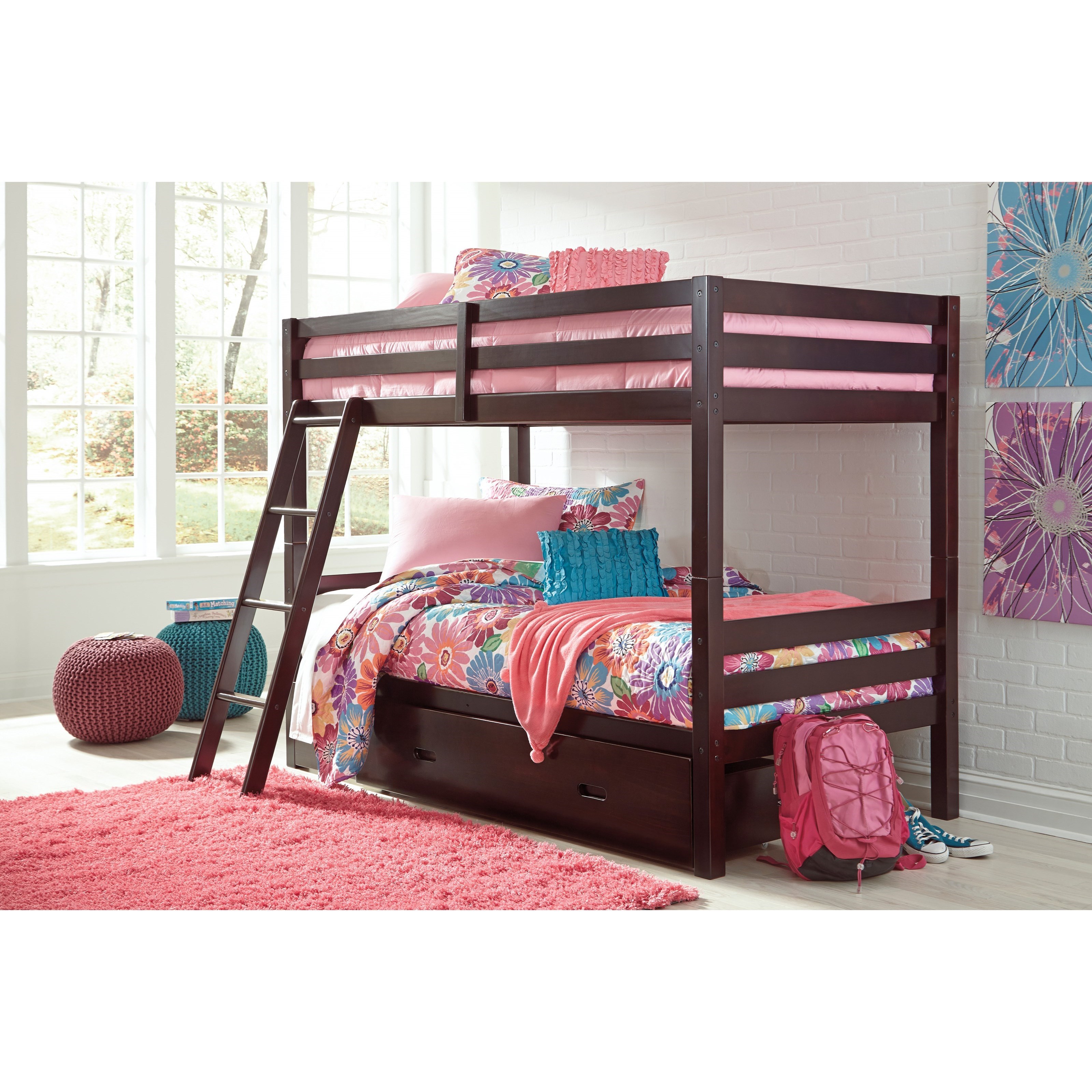 Signature Design by Ashley Halanton B328YB2 Solid Pine Twin/Twin Bunk Bed w/ Under Bed Storage