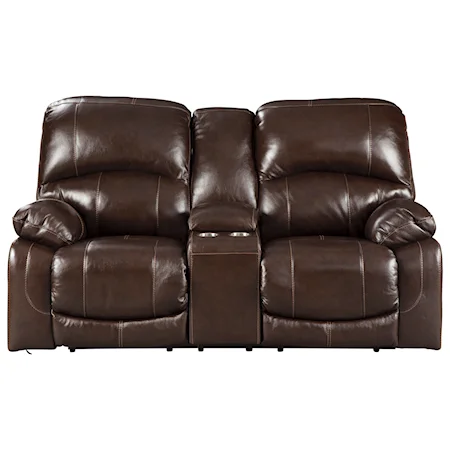 Leather Match Power Reclining Loveseat with Console & Adjustable Headrests