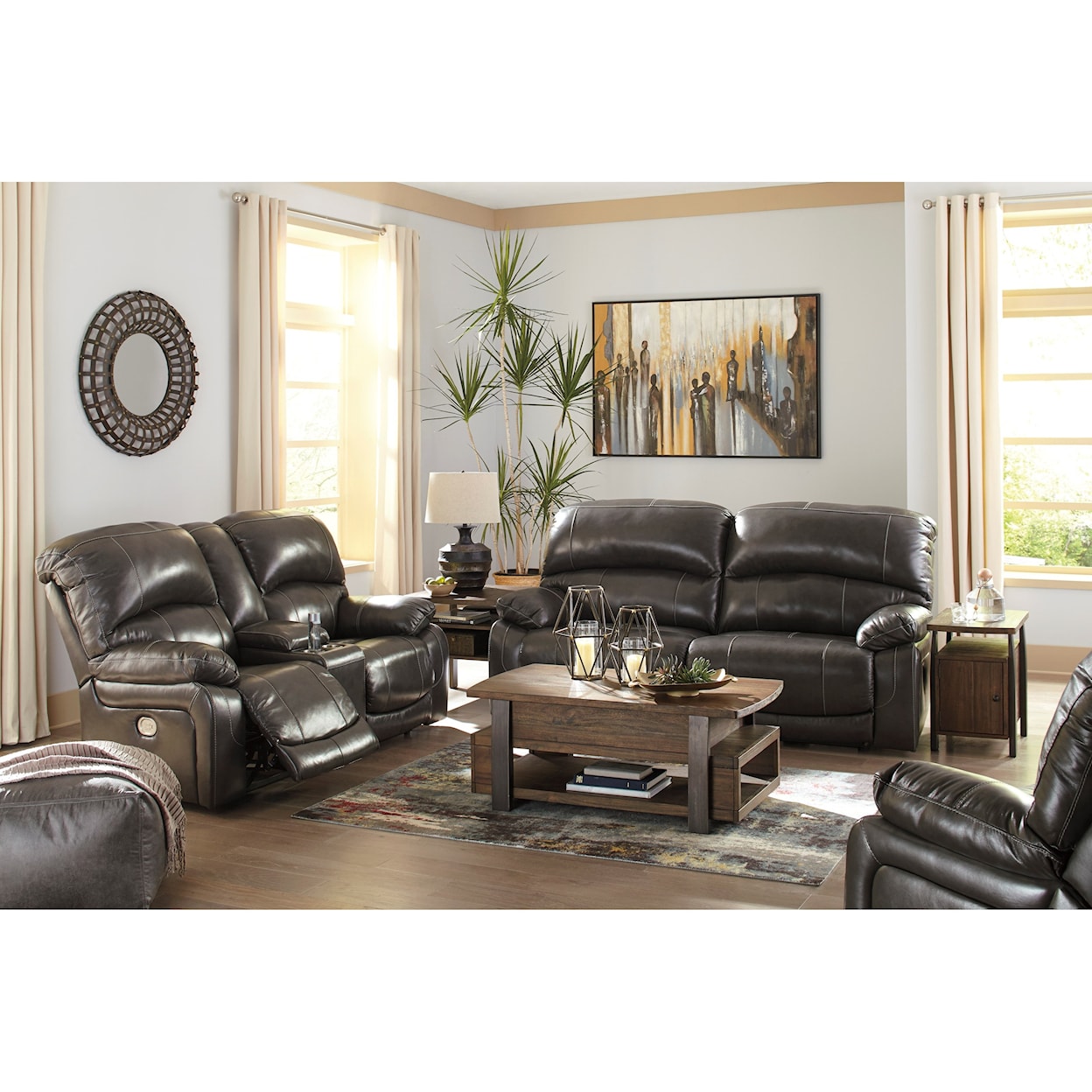 Signature Design by Ashley Furniture Hallstrung Pwr Rec Loveseat with Console & Adj Hdrsts