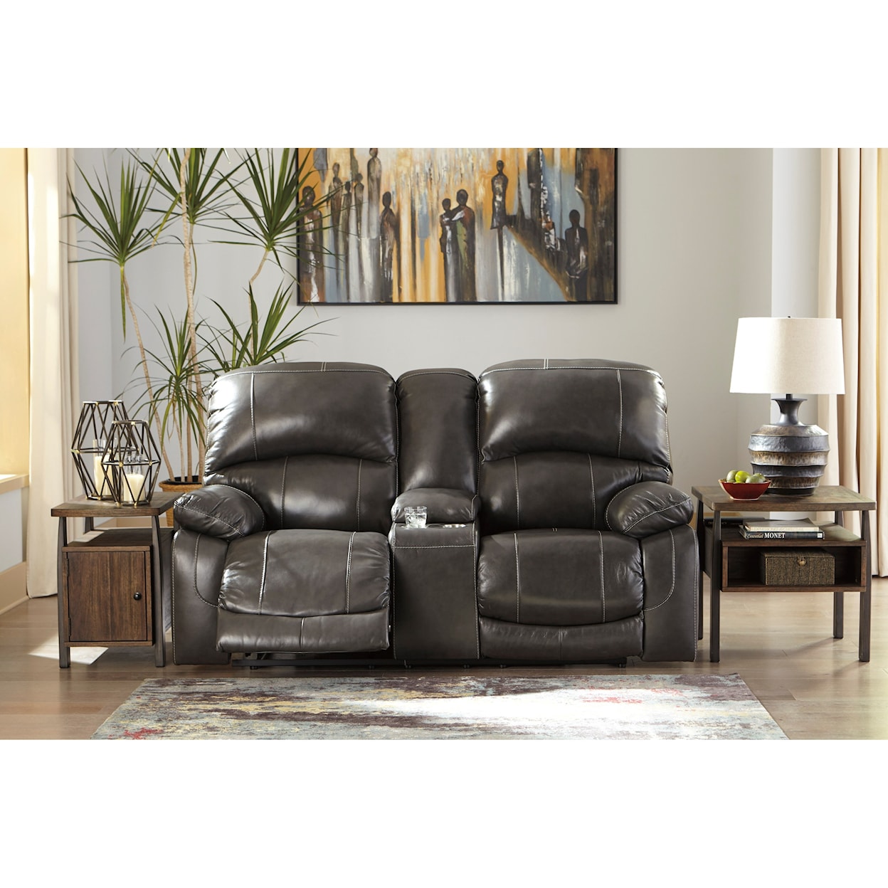 Signature Design by Ashley Furniture Hallstrung Pwr Rec Loveseat with Console & Adj Hdrsts
