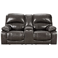 Leather Match Power Reclining Loveseat with Console & Adjustable Headrests