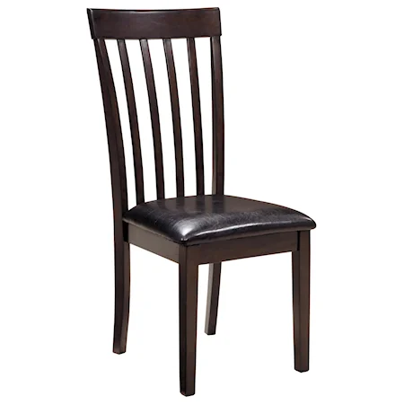 Upholstered Side Chair with Dark Brown Vinyl Seat and Slat Back