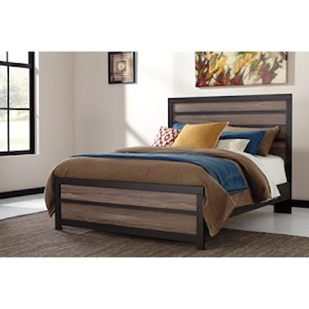 Rustic Queen Panel Bed with Two-Tone Plank Look