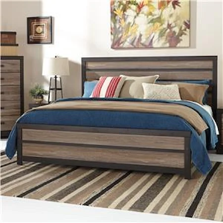 Rustic King Panel Bed with Two-Tone Plank Look