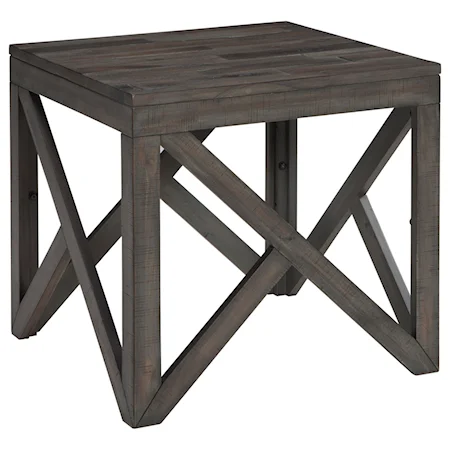 Square End Table with Butcher Block Style Top