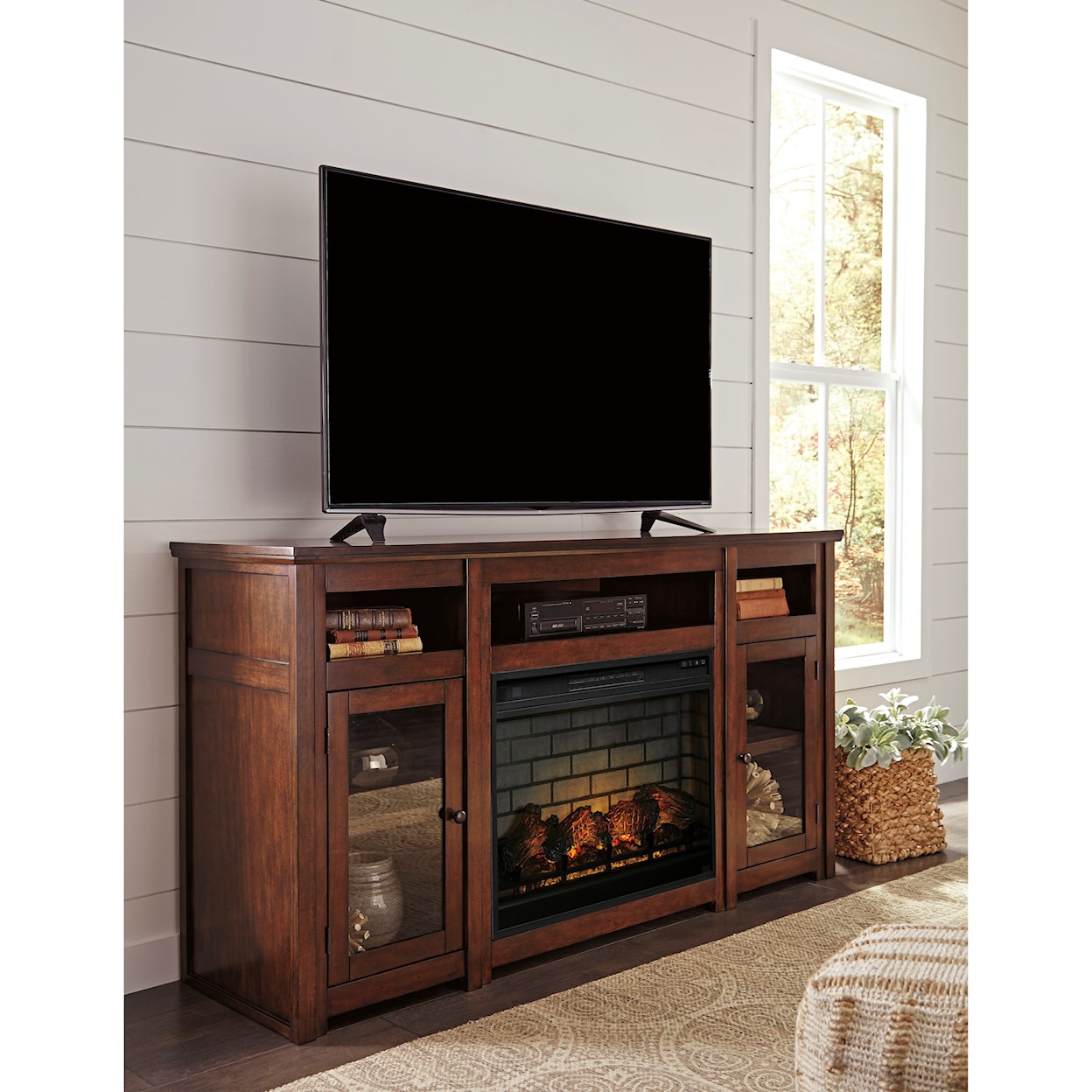 Signature Design by Ashley Harpan Extra Large TV Stand with Fireplace Insert