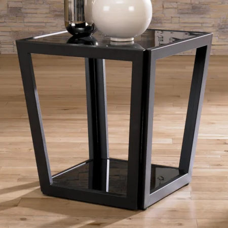 Angular Metal Square End Table with Shelf