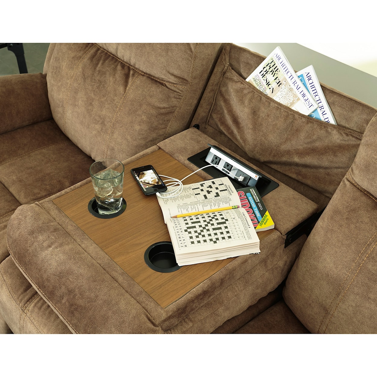 Ashley Furniture Signature Design Huddle-Up Reclining Sofa w/ Drop Down Table