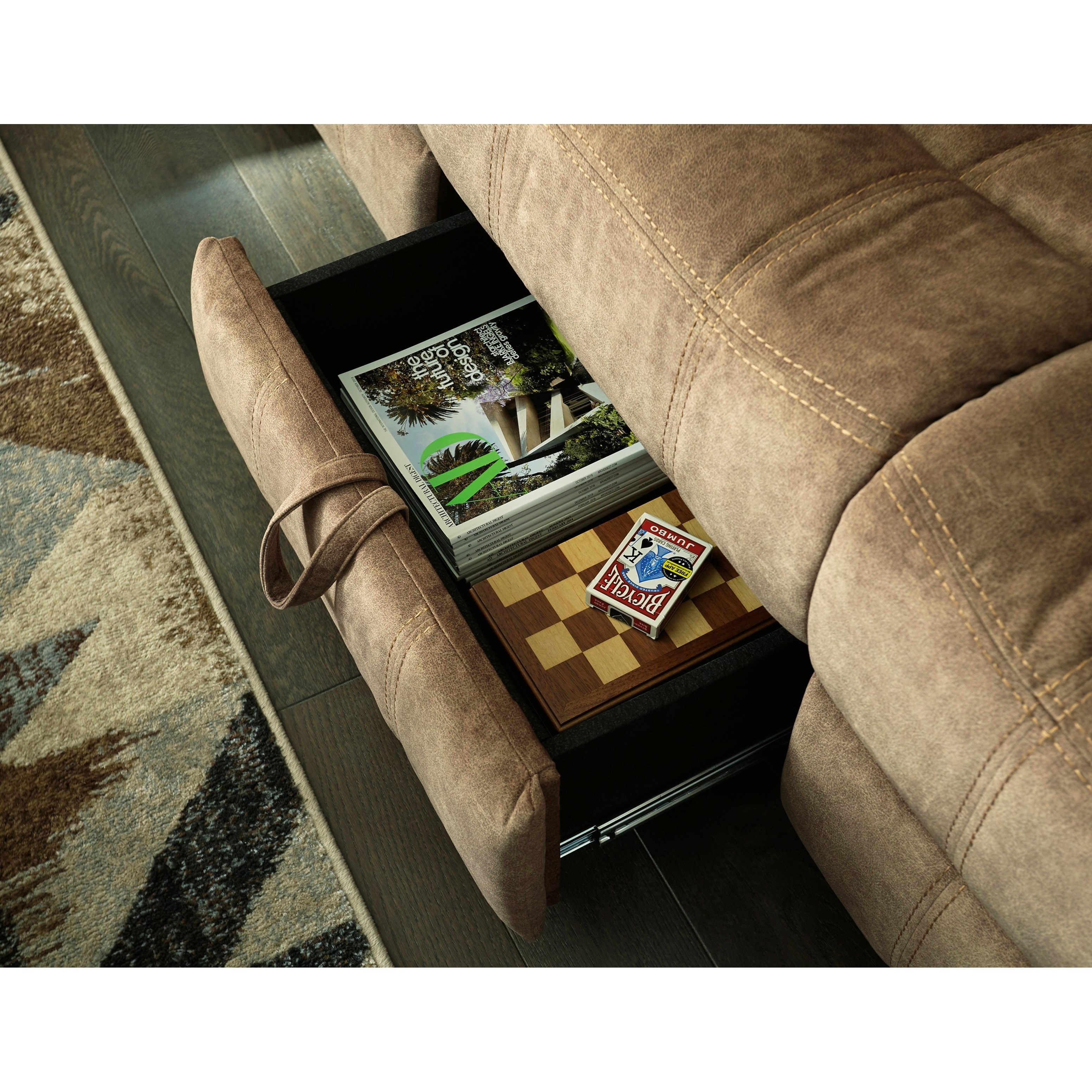 HuddleUp 8230489 Reclining Sofa w/ Drop Down Table, Storage Drawer
