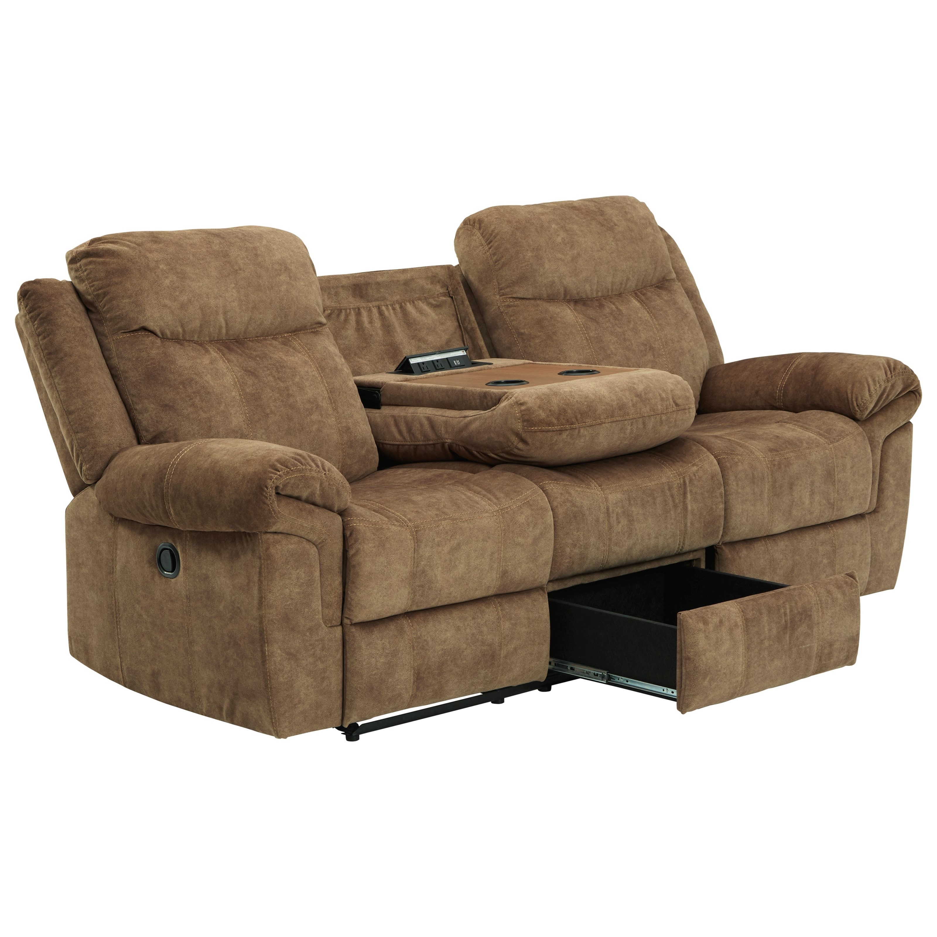 Rebel power reclining sofa with drop down table usb ports outlet