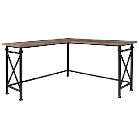 Industrial Home Office L-Desk with Metal Base
