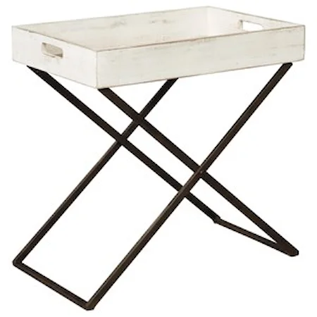 Tray Style Accent Table in Antique White Finish