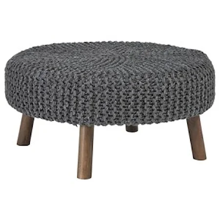 Boho Oversized Accent Ottoman with Hand-Knit Yarn Top