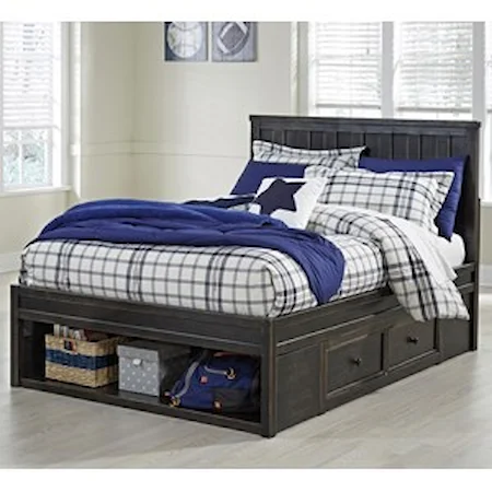 Twin Panel Storage Bed in Rub Through Black Finish