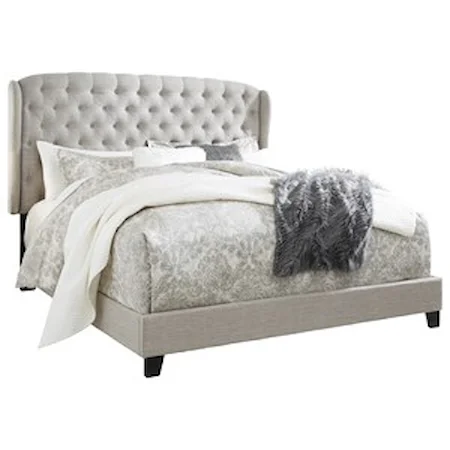 Queen Upholstered Bed with Tufted Wing Headboard
