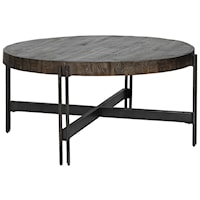 Contemporary Round Metal and Wood Cocktail Table