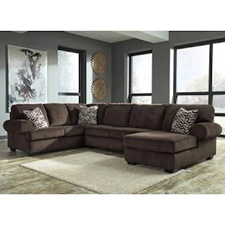 Contemporary 3-Piece Sectional with Right Chaise in Corduroy Fabric