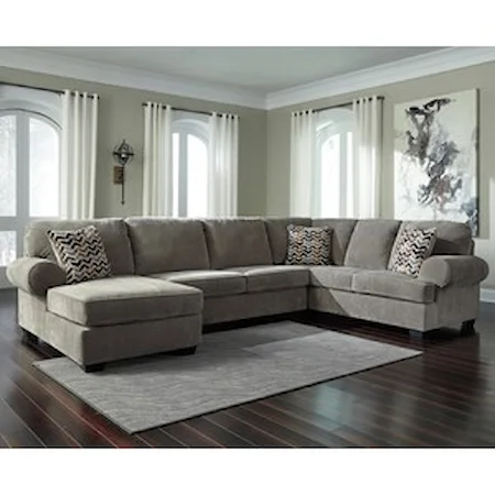 Contemporary 3-Piece Sectional with Left Chaise in Corduroy Fabric