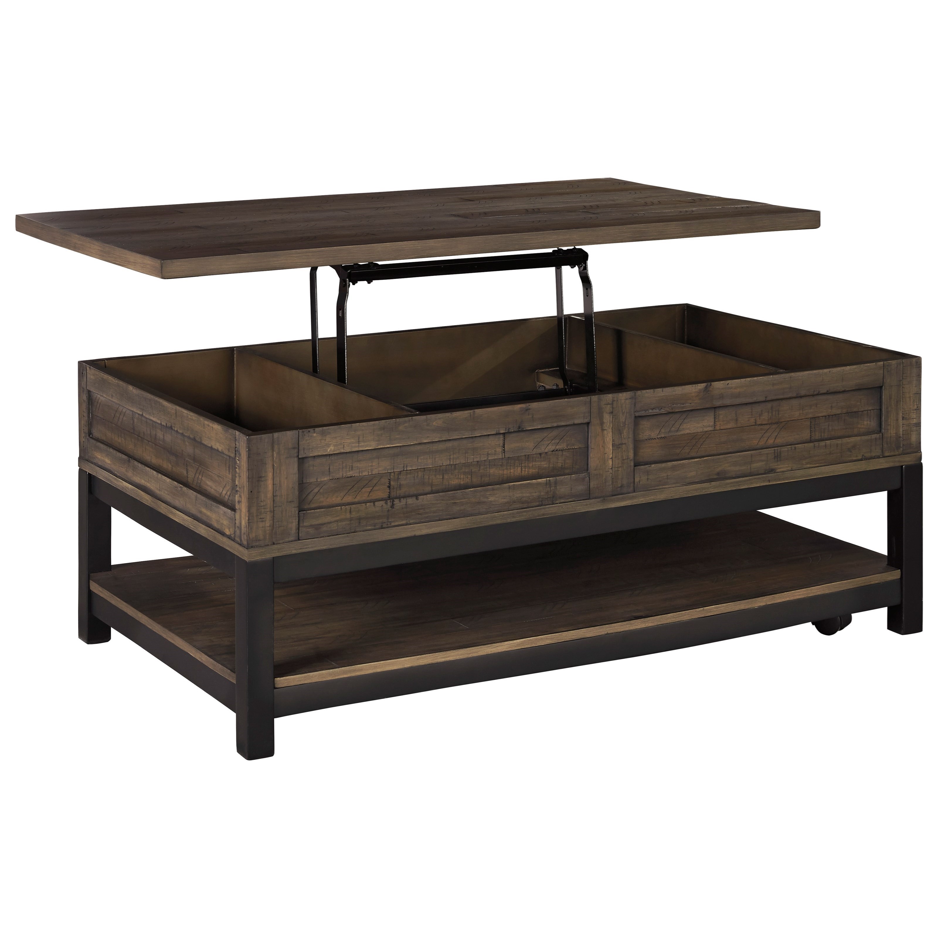 Signature Design by Ashley Johurst T444 9 Rustic Rectangular Lift Top Cocktail Table with Casters Wayside Furniture Mattress Cocktail Coffee Tables