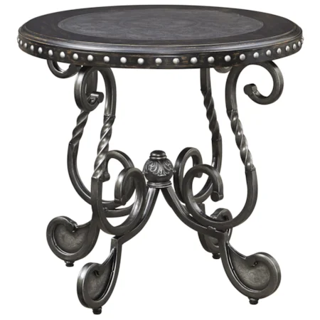 Round End Table with Inset Metal Top